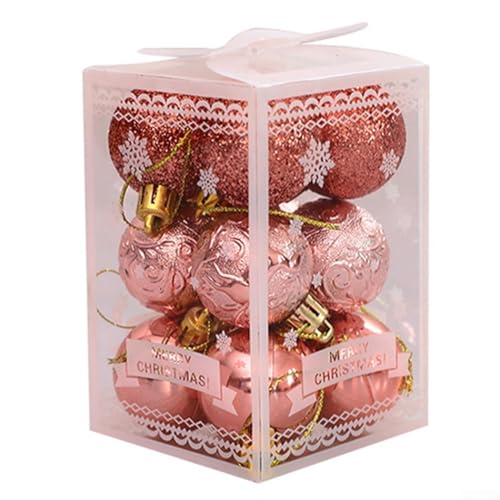 ZWEquipint Juego de 12 adornos para árbol de Navidad, bolas con purpurina para vacaciones, hogar, fiesta, boda, decoración colgante de plástico de 4 cm (oro rosa)