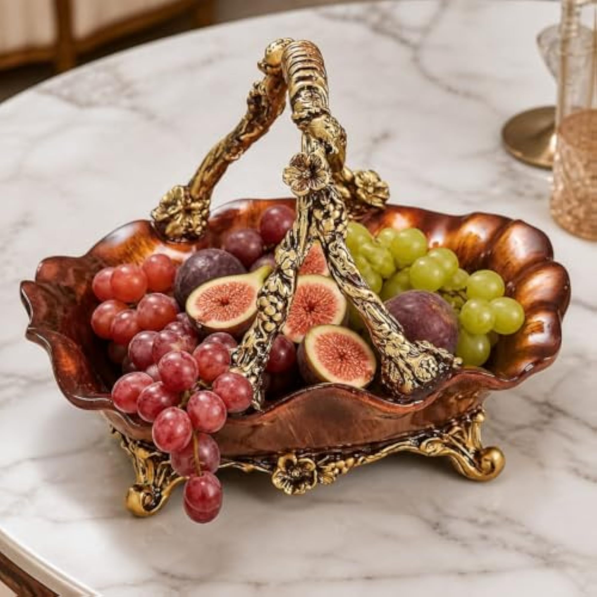 Hand-Painted Decorative Holder Ornate Resin Fruit Holder