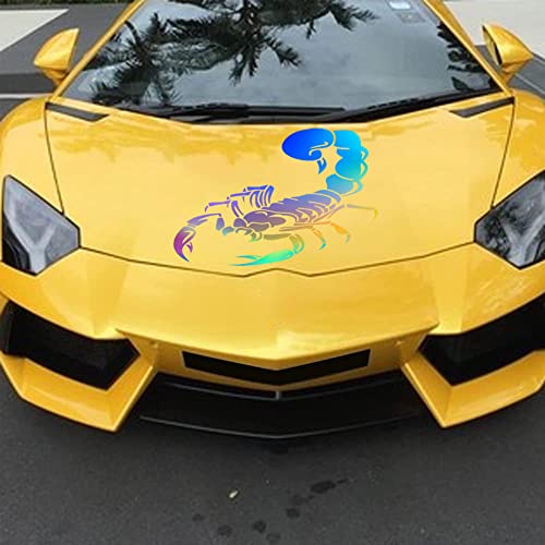 Scorpion Pattern Car Hood Sticker Animal Graphics Self-Adhesive Vinyl Decal Car Body Sticker 19.68'' X 18.89'', Holographic Laser #TOP6