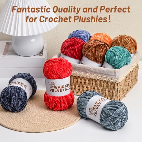 Image of 3 Pack Chunky Chenille Yarn for Crocheting, Baby Yarn for Crocheting Soft, Plush Velvet Yarns, 300g (262.4 yds) Fluffy Yarn for Crochet Amigurumi (3 Red)