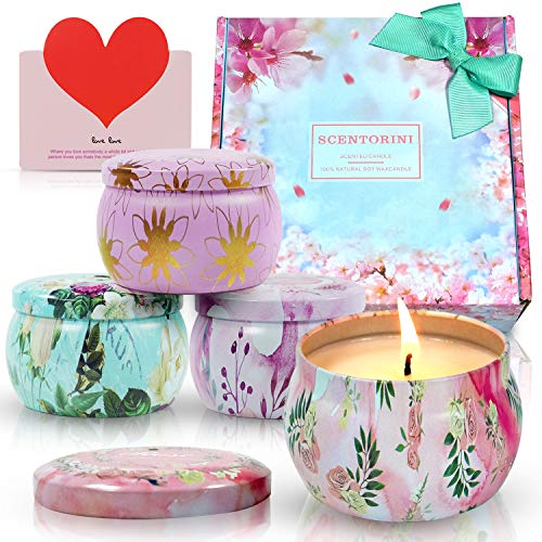 SCENTORINI Bougies Parfumées Coffret Jardin Secret 100% Cire Végétale,120h, Idées Cadeaux pour la St Valentin, la fête des Femmes, la fête des mères, Noël