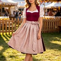 SKFLABOOF Dirndl Damen Midi Trachtenrock 'Dirndl Xs Oktoberfest Outfit Kurz Samtdirndl Lang Dirndlkleid Dirndlschürze Pink Für Grosse Grössen Maxi Modern Schürze Langes – Ansicht 2