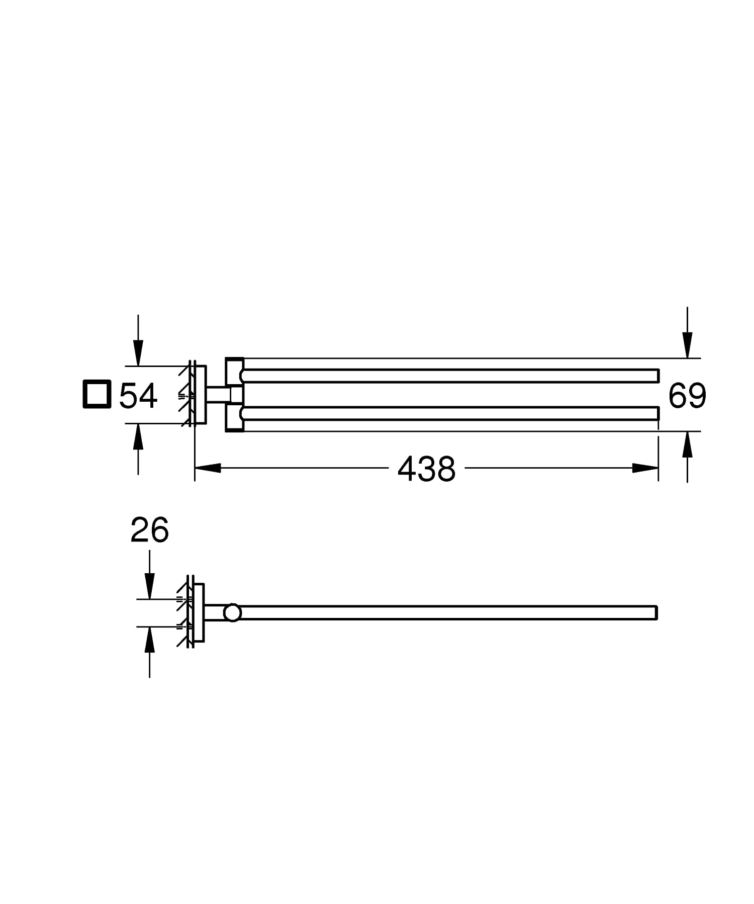 GROHE Start Cube Porte-Serviettes, Porte-Serviettes Mural pour Salle de Bain, 2 Bras pivotants, Fixations Cachées, Fixation avec vis incluses, Métal, 43,8cm, Chromé, 40976000