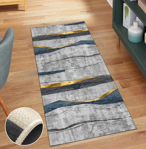 Alfombra de decoración abstracta gris y azul textil elegante 2