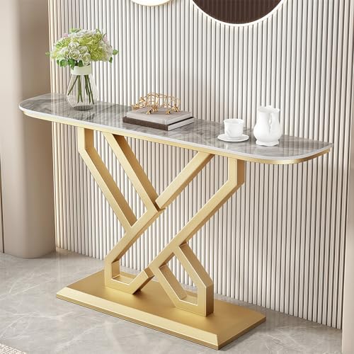 Contemporary Entryway Console Table, Narrow Hallway Sofa Table with Stone
