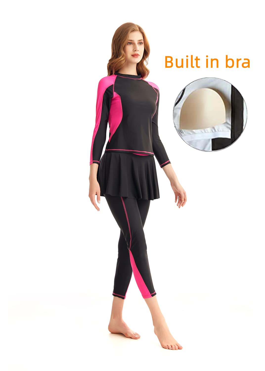 Mujer Manga Larga Trajes de baño Conjunto de Traje de baño de Falda de baño Traje de Surf Burkini Rash Guard
