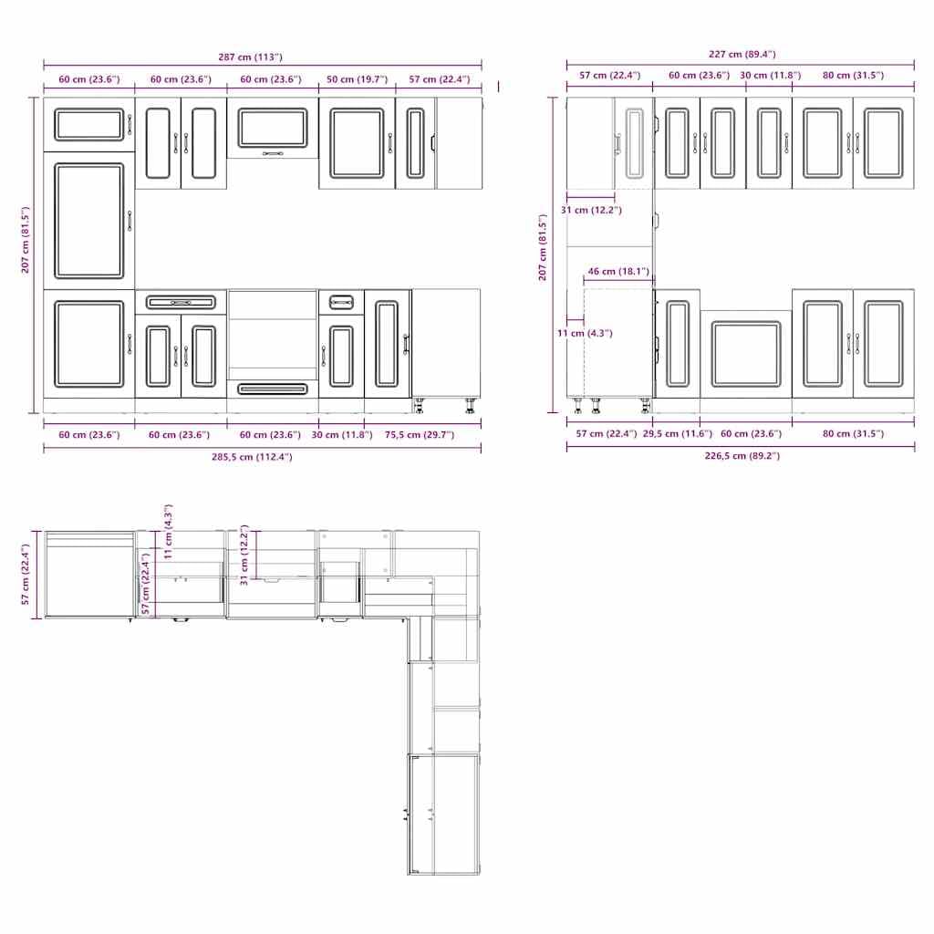 Tomostar Cuisine Complète d'angle sans Plan de Travail, Mueble de Cuisine Complete Ensemble d'armoires de Cuisine 14 pcs Kalmar Bois d'ingénierie