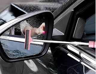 Side Mirror Squeegee,Handle Car Side Squeegee,Retractable Telescopic Wiper,Cleaning Tool,Portable Auto Cleaner,Anti-Fog & Water Cleaning Tool for Rainy & Foggy Weather,for All Vehicle 21×98cm(Pink)