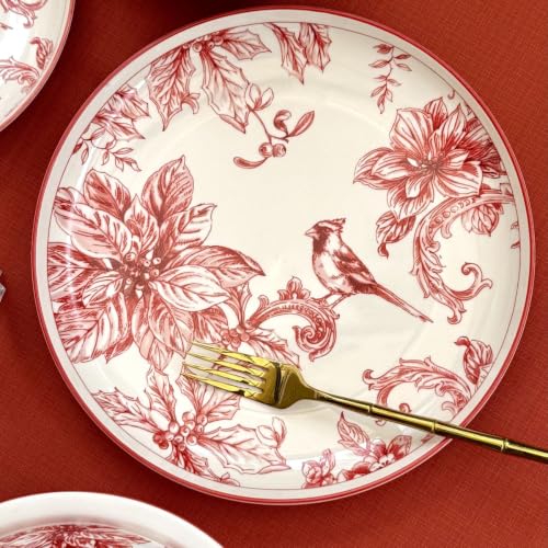 Image of GOLDEN QUEEN'S Handcrafted Dinner Plates: Set of 2 | Perfect for Hosting and Daily Meals | Microwave Safe Plates | 10.5 inch | Serves 2 - Crimson Garden Plates