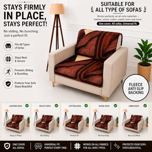 Image of Homerz Premium 'Luxe Series' Holland Velvet Sofa Cover | Smooth Finish | Anti-Skid Fleece Backing | Soft Touch Couch Protector for Living Room (Urban Dune, 1 Seater, Seat Cover with Backrest)
