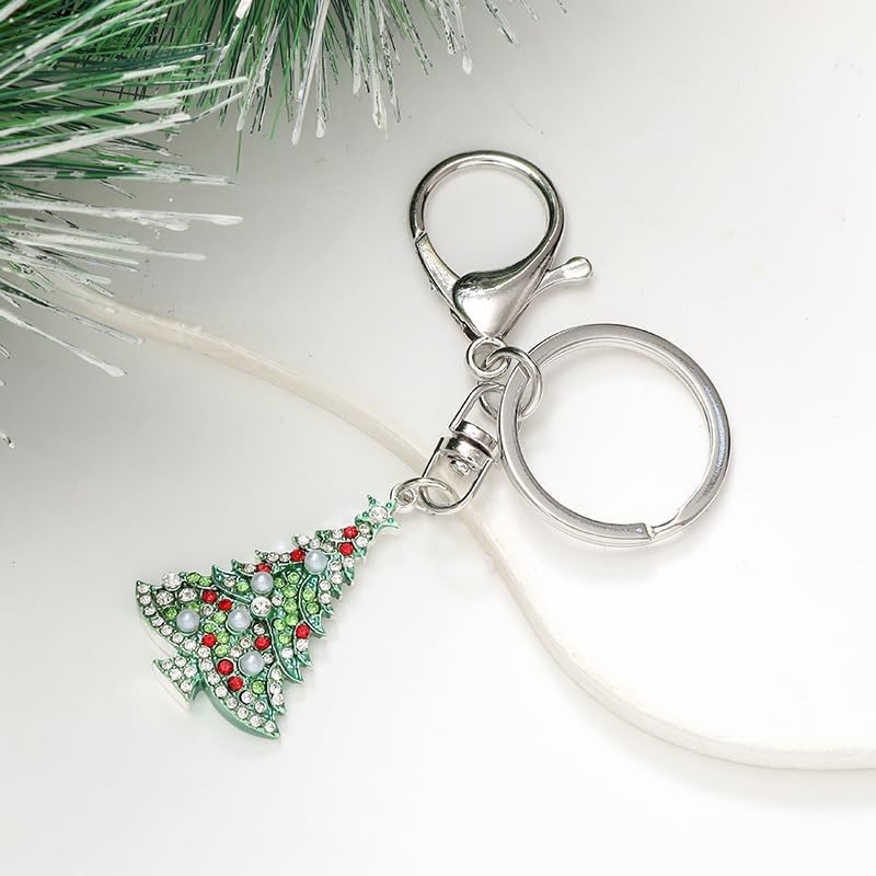 Dreuyet Christmas Keychain Rhinestone Crystal Christmas Tree Santa Purse Bag Handbags Charms for Women Lady Friends - Image 4