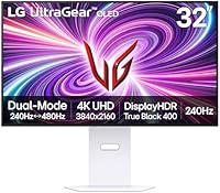 LG 32GS95UV 32-inch Ultragear OLED Gaming Monitor UHD 240Hz 0.03ms DisplayHDR True Black 400 AMD FreeSync Premium Pro NVIDIA G-Sync HDMI 2.1 DisplayPort Tilt/Height/Swivel Stand White