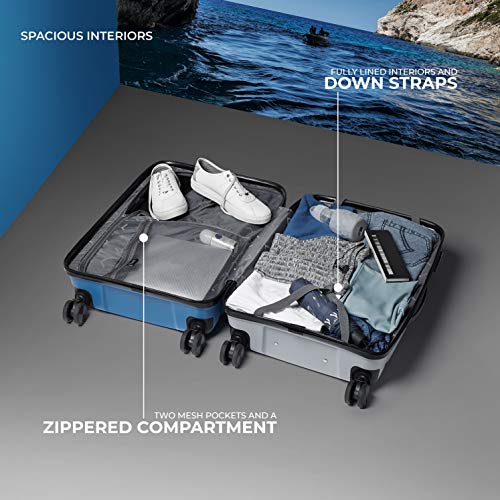 Image of Nasher Miles Nicobar Hard-Sided Polypropylene Check-in Luggage Blue and Grey 24 inch |65cm Trolley Bag