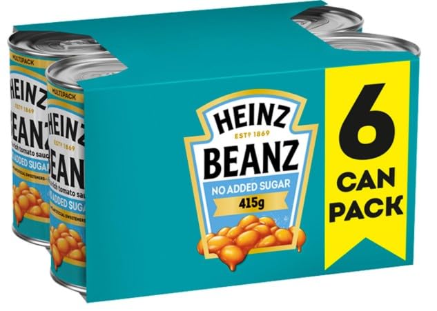 Frijoles horneados sin azúcar añadida en una rica salsa de tomate, 6 x 415 g, cesta de regalo para todas las ocasiones
