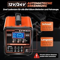GEARLASSO 12V 24V Autobatterie Ladegerät, 0-15A Batterie-Erhaltungsgerät mit automatischer Abschaltung, Reparatur- und Wintermodus, Smart Erhaltungs-Ladegerät für Auto, LKW, Motorrad, AGM-Batterien – Ansicht 3