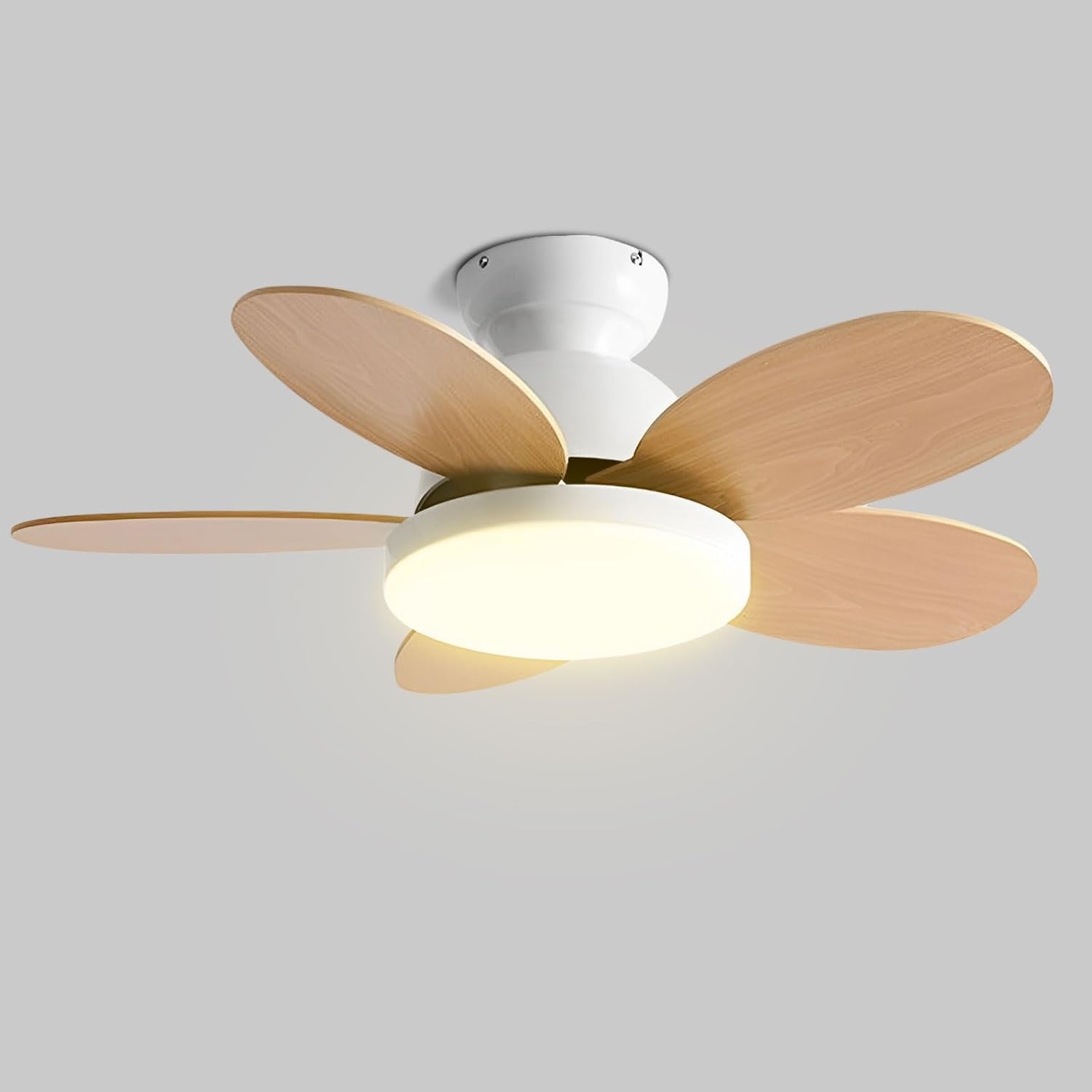 Modern Indoor Quiet Ceiling Fan with 60W LED Light, 6 Speeds, 5 Plywood Blades, Remote & Wall Switch, White, 36in
