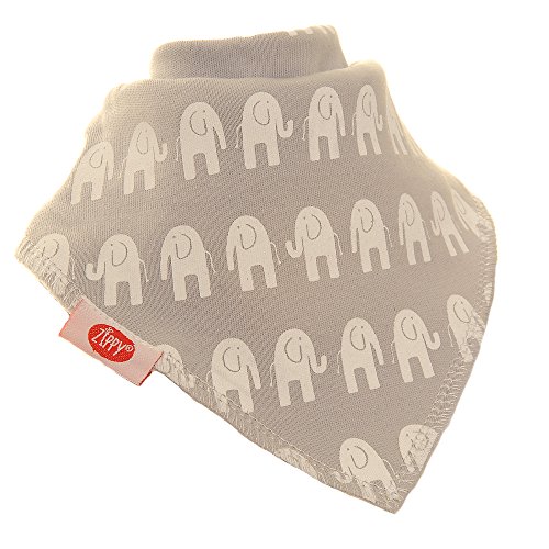 Ziggle Zippy Baby Bib & Hat Sets - Cotton Front Dribble Bibs with Adjustable Straps and Knotted Hats - Unisex Stylish (Bib, Grey with White Elephants)
