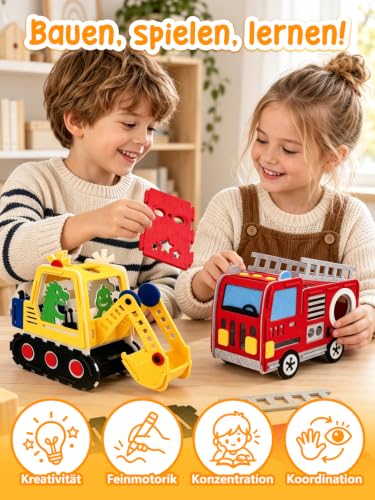 2 Stücke Laterne Kinder St Martin - Feuerwehrauto Bagger Laterne Bastelset – Bild 5
