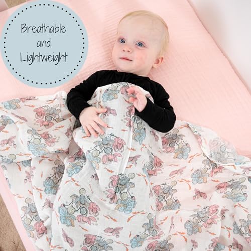 Image of LollyBanks Baby Blanket, 100% Cotton Muslin Swaddle for Baby Girls, Soft and Breathable 47 x 47 Inches Receiving Blanket, Lightweight Newborn Swaddle, Newborn Essentials Must Haves (Lotus Print)
