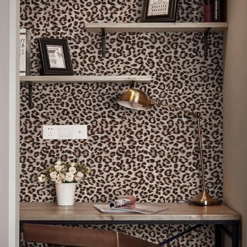 Ismoon 17.5''x118'' Leopard Wallpaper Cheetah Print Peel and Stick Wallpaper y2k Room Decor Funky Contact Paper Bathroom Waterproof Bedroom Brown Yellow Self Adhesive Vintage Texture Vinyl Roll