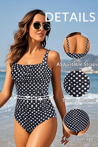 Image of Aqua Eve One Piece Bathing Suit for Women Tummy Control Swimsuit Slimming Vintage Swimwear