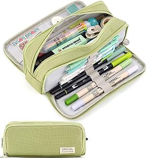 Pencil Case Large Capacity Pencil Pouch 3 Compartments for Girls Boys Big Capacity Pencil Pouch School Stationary Office Storage Makeup Bag for Students Girls Adults Women Gift-Green