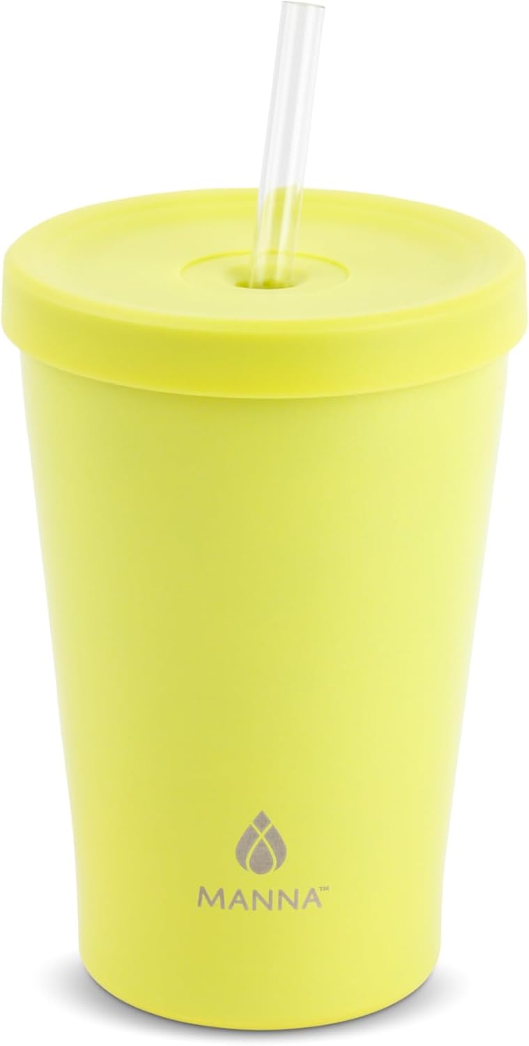 Manna Ranger Double-wall Insulated Stainless Steel Tumbler with Leak-proof Smart Seal Lid and Reusable Tritan Straw - 12 Oz - Yellow