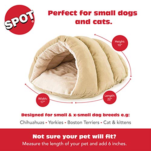 Spot Cuddle Cave Dog Bed For Cats & Small Dogs Calming & Cozy Covered Sleeping Cushion For Cuddlers & Burrowers, Tan, 22X17 #TOP1