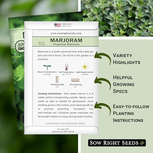 Sow Right Seeds - Marjoram Seeds for Plantin - Non-GMO Heirloom Packet with Instructions to Grow A Beautiful Herb Garden - Plant Indoors and Outdoors - Savory Culinary Herb in The Kitchen (1) - Image 2