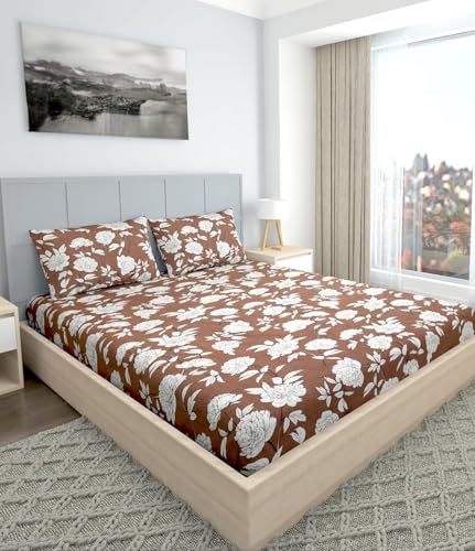 Image of Blue Strip 300 TC Cotton Feel Glace Cotton Elastic Fitted Printed King Size Double Bed Bedsheet with 2 Pillow Covers Fits Upto 9 inches,Size- 72x78x10 Inches