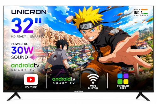 Image of UNICRON TE 32 Inch Android Smart TV, HD Ready LED Television for Home, Gaming, Office with WiFi, 30W Sound with Premium Frameless Design, Built in Apps