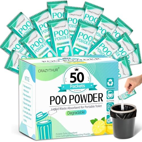 CRAZYTHUR Portable Toilet Gel, 50 Packets Camp Toilet Portable Gel, Poo Powder with Lemon Scent, Eco Gel for Portable Toilet Powder, Travel Toilet Gel for Outdoor Camping and Hiking