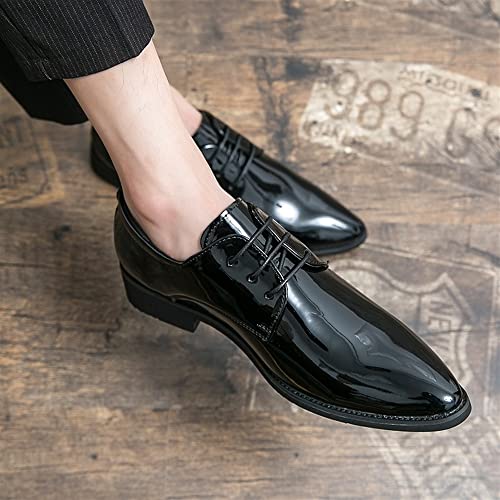 Oxford Formal Shoes for Men Lace Up Pointed Burnished Toe Derby Shoes Faux Leather Rubber Sole Resistant Non Slip Wedding(Black,10 M US)2
