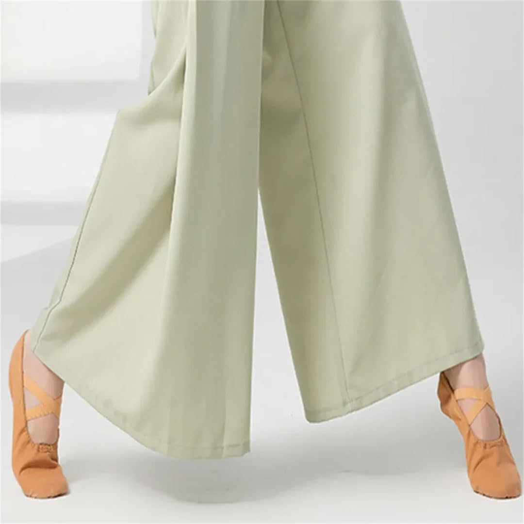 Hgvcfcv Women Modern Dance Pants Loose Fitting Wide Leg Trousers Daily Solid Color Practice Clothing Elastic Waistline