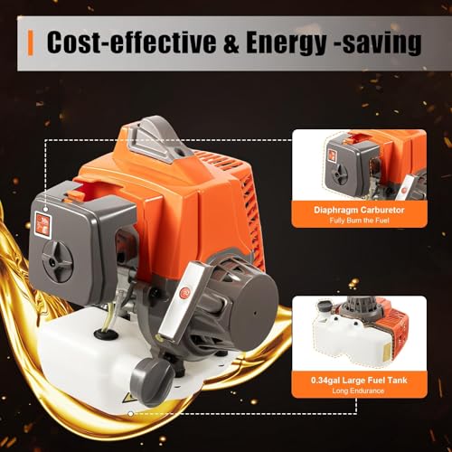 63CC 2 Stroke Post Hole Digger 3HP Gas Powered Earth Auger Borer Ground Drill Gasoline Earth Auger Wheelbarrow with 11" Bit, for Fence Ground Drill Garden Tree Planting (Orange)-[Arrives in two boxes]