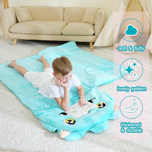 Image of Kid Sleeping Bag with Pillow - Larger Nap Mat - Plush Slumber Bag for Boys Girls Daycare Preschool Kindergarten Birthday Gift Travel Sleepover Ages 3-12 Years