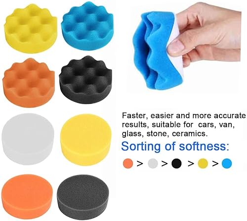 Miniatura 7 de Yesallwas, kit de 11 almohadillas de espuma para pulir de 3 pulgadas, kit de almohadillas de esponja para pulir, pulir, encerar (8 almohadillas de