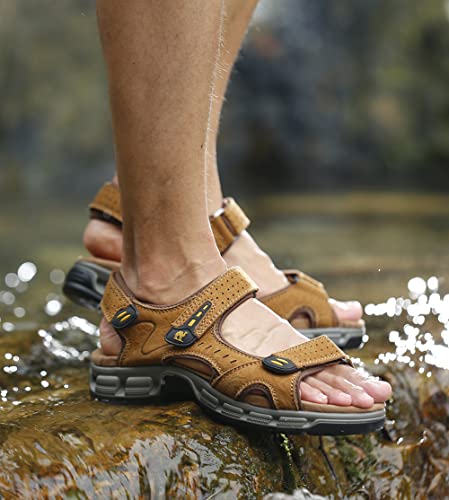 Camel Crown Men's Leather Sandals Hiking Outdoor Water Beach Sports Mens Sandals For Summer With Open Toe Adjustable Straps #TOP7