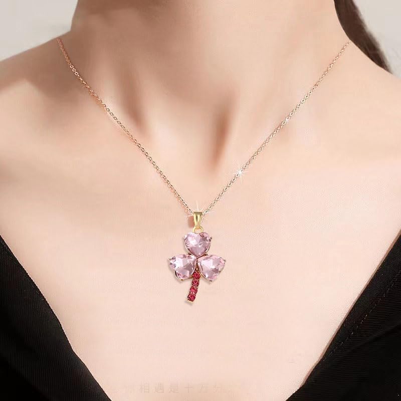 Dreuyet St Patricks Day Necklace Rhinestone Crystal Irish Shamrock Clover Green Necklace for Women Shiny Charm Lucky Pendant Three Leaf Necklaces Irish Holiday Jewelry Gift - Image 4