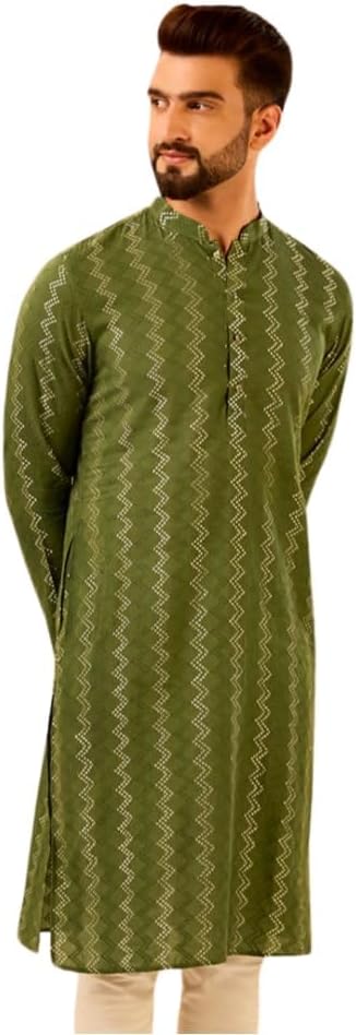Men's Cotton/Silk Blend Lappet Kurta – Regular Fit with Mandarin Collar|Traditional Ethnic Festive Wear
