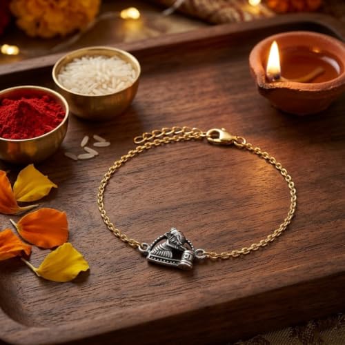 Image of Parnika Pure 925 Sterling Silver Ganesha Rakhi for Brother | Hallmarked Silver Rakhi Bracelet for Bhaiya | Raksha Bandhan Gift