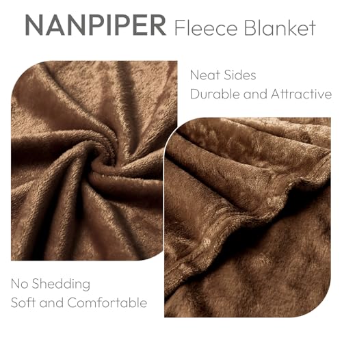 Image of NANPIPER Queen Size Blanket - Lightweight Soft Fleece for Adults All-Season Coffee Brown 90 inchx90 inch