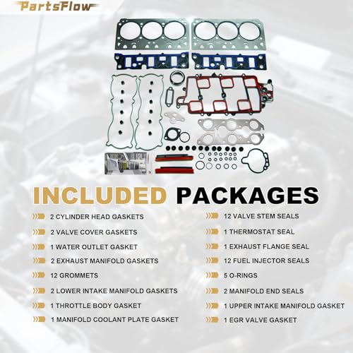 Image of Partsflow Engine Cylinder Head Gasket Set Compatible with Buick Lacrosse 2005, Buick Lesabre 1997-2005, Chevy Impala 2000-2005, Chevy Monte Carlo 1998-2005, Olds Regency 1997-1998 3.8L V6 OHV