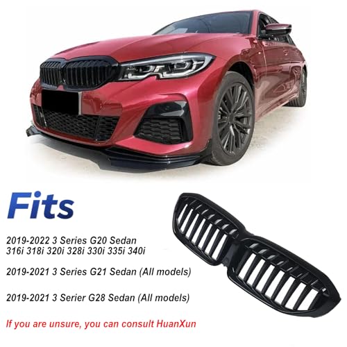 G20 Grill Front Kidney Grille Replacement Compatible with 3 Series G20 2019-2022 316i 318i 320i 328i 330i 335i 340i Easy Installation (Double Slats/M Color, G20 (2019-2022)) — view 4