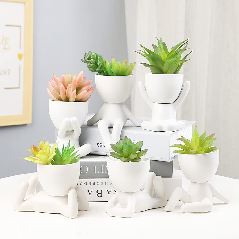 Piante Grasse Finte Con Vaso In Ceramica A Forma Umana – Decorazione Da Scrivania
