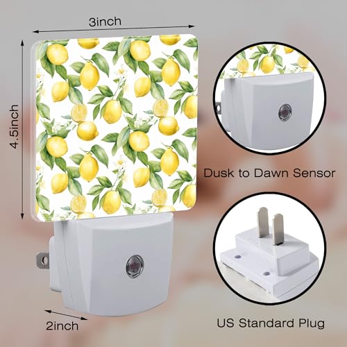Image of Lemon with Flowers Night Light, Fresh Lemon Fruits Floral Dusk to Dawn Night Light Plug in,0.5w Energy Saving Sleep Friendly Nightlights for Kids Boys Girls Home Decor
