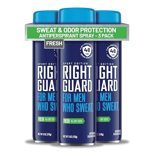 Right Guard Sport Fresh Scent Antiperspirant & Deodorant Spray - 4-in-1 Protection Spray Deodorant for Men, Blocks Sweat, 48-Hour Odor Control, Quick-Drying, & Long-Lasting, 6oz (3 Pack)