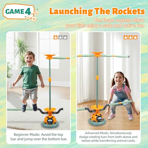 JOY SPOT! 5 in 1 Ladybug Spielzeug für Kinder, Raketen Spielzeug, Springseil Spiele, Ringwurfspiel, Indoor Outdoor Spiele für Kinder Geburtsta Geschenke, Gartenspielzeug für Jungen ab 4 5 6 7 8 9