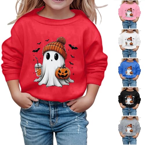 Girls Halloween Sweatshirts Cute 𝐆𝐡𝐨st Pumpkin Graphic Long Sleeve Crewneck Pullover Top Spooky Y2K Tee Tops