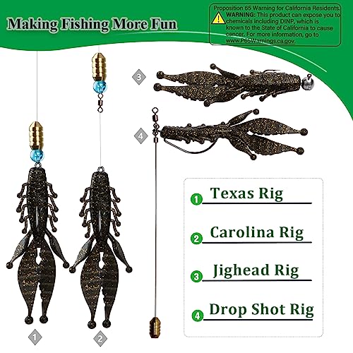 Dovesun Crawfish Lure, Soft Plastic Crawfish Lures Bass Fishing Three Colors Fishing Lures Kit 30Pcs / 3.5In Artificial Bait Suitable Carolina-Texas-Jig Heads Rigs #TOP1